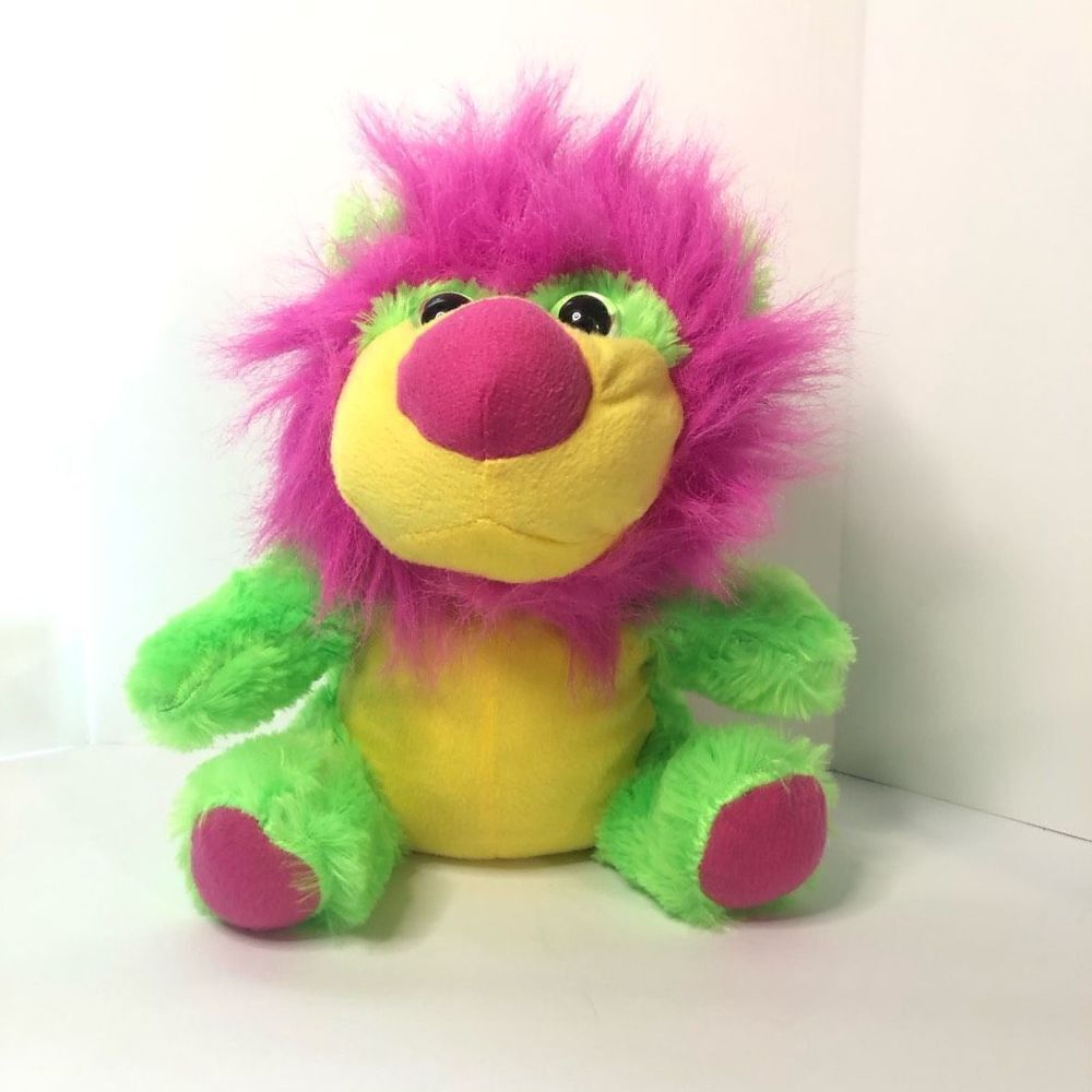Kelly toy‎ lion plush stuffed animal lime green neon pink mane 10 Inch wild
